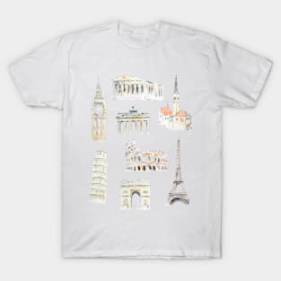 Europe landmarks illustration T-Shirt